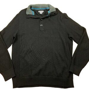 Carbon‎ 2 Cobalt Mens L Sweater Black 1/4 Button Pullover Knit Cabincore